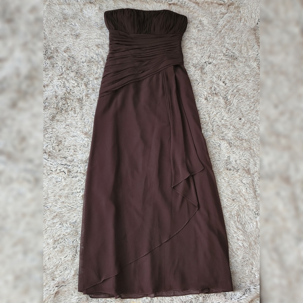 Bill Levkoff Chocolate Brown Strapless Bridesmaid Gown Women's Size 8